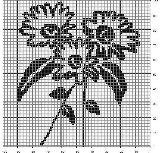 Схемы "Цветы и бабочки" для филейного вязания