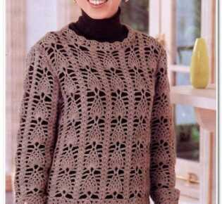 Коричневый пуловер крючком